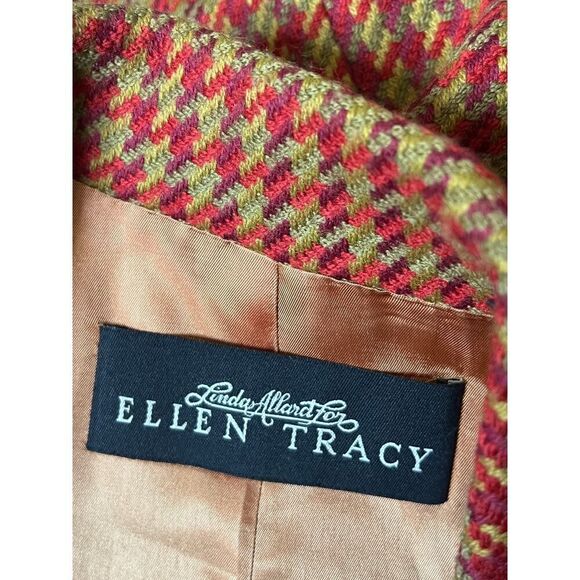 VTG Ellen Tracy Blazer 8 Houndstooth Wool Cashmere Strong Shoulder Peplum - Picture 6 of 6